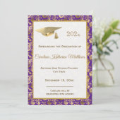 Elegant Gold Paars Floral Afstuderen Aankondiging (Staand voorkant)