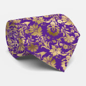 Elegant Gold Paars Floral Stropdas (Opgerold)