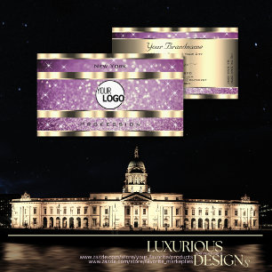 Elegant Gold Paars Glitter Sparkle Stars and Logo Visitekaartje
