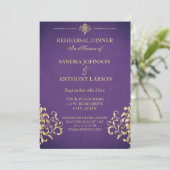 Elegant Gold & Paarse Damask bruiloft uitnodiging (Staand voorkant)
