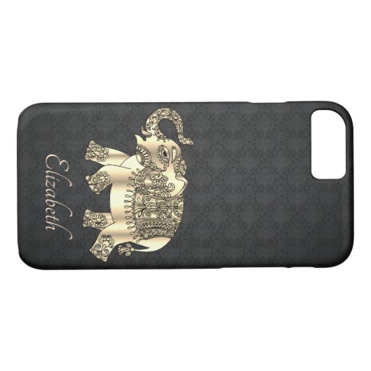 Elegant Gold Paisley Elephant, Damask-Personalized Case-Mate iPhone Case (Achterkant (Horizontaal))