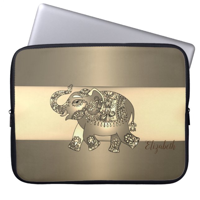 Elegant Gold Paisley Elephant - Gepersonaliseerd Laptop Sleeve (Voorkant)