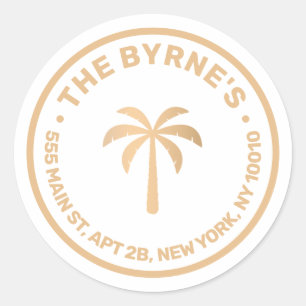 Elegant Gold Palm Tree Street Adres Classic Roun Ronde Sticker