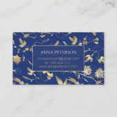 Elegant Gold Passiflora Vine on Blue Visitekaartje (Achterkant)