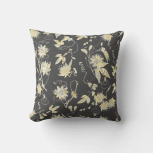 Elegant Gold Passion Flowers Pattern op Dark Grey Kussen