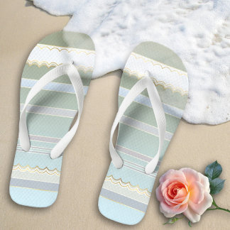 Elegant Gold Pastel Striped Beach Teenslippers