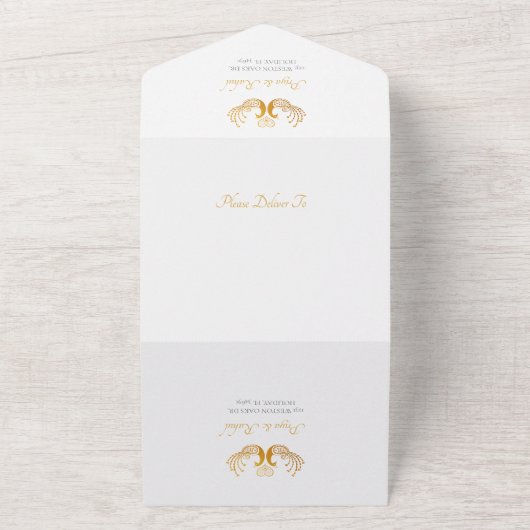 Elegant Gold Pattern Indian Wedding All In One Uitnodiging (Buitenkant)