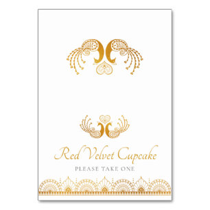 Elegant Gold Pattern Indian Wedding Buffet Label Kaart