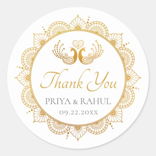 Elegant Gold Pattern Indian Wedding Favor Label (Voorkant)