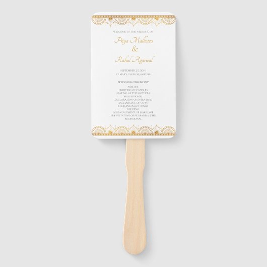 Elegant Gold Pattern Indian Wedding Program Handwaaier (Voorkant)