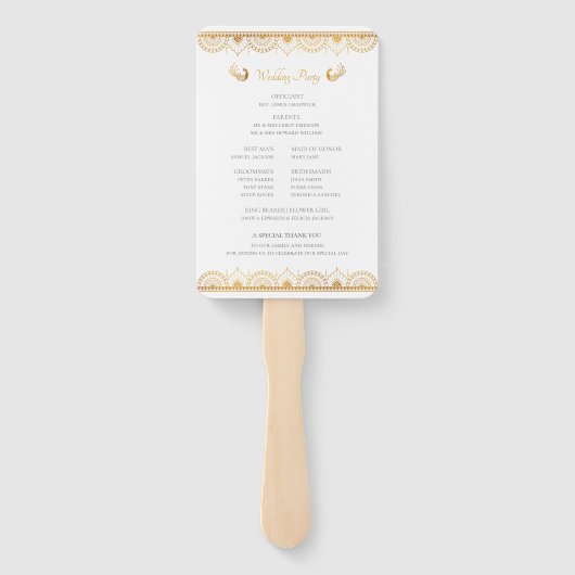 Elegant Gold Pattern Indian Wedding Program Handwaaier (Achterkant)
