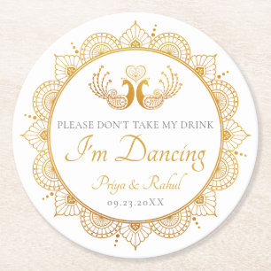 Elegant Gold Pattern Indian Wedding Ronde Kartonnen Onderzetter