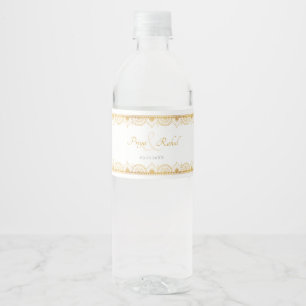 Elegant Gold Pattern Indian Wedding Waterfles Etiket