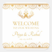 Elegant Gold Pattern Indian Wedding Welcome Bag Vierkante Sticker (Voorkant)