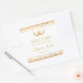 Elegant Gold Pattern Indian Wedding Welcome Bag Vierkante Sticker (Envelop)