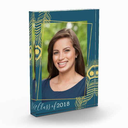 Elegant Gold Peacock Afstuderen Klasse Fotoblokken (Links)