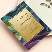 Elegant Gold Peacock Agate Wedding Invitation Kaart