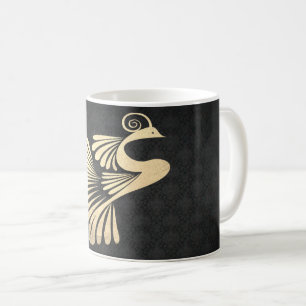 Elegant Gold Peacock, Black Damask Koffiemok