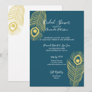 Elegant Gold Peacock Bridal Shower Invitations Kaart