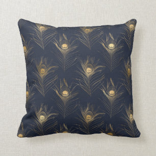 Elegant Gold Peacock Navy Blue Print Stijlvol Kussen