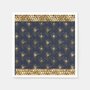 Elegant Gold Peacock Navy Blue Print Stijlvol Servet
