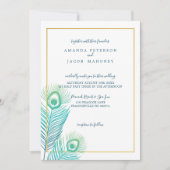 Elegant Gold Peacock Wedding Invitations Kaart (Voorkant)