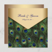 Elegant Gold Peacock Wedding Invitations Kaart (Voorkant / Achterkant)