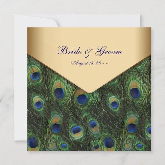 Elegant Gold Peacock Wedding Invitations Kaart (Voorkant)