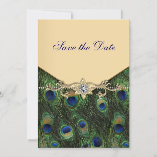 Elegant Gold Peacock Wedding Invitations Save The Date (Voorkant)