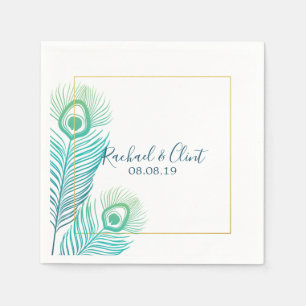 Elegant Gold Peacock Wedding Party Paper Napkins Servetten