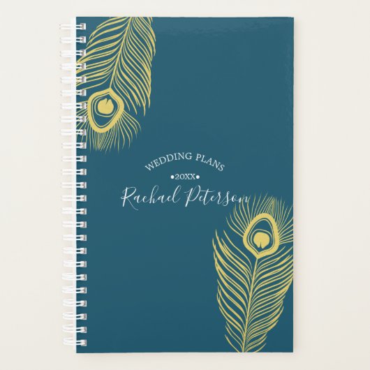 Elegant Gold Peacock Wedding Planner Agenda (Voorkant)