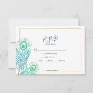 Elegant Gold Peacock Wedding RSVP-kaarten RSVP Kaartje