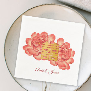 Elegant Gold Peony Chinese Wedding Servet
