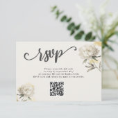 Elegant Gold Peony QR Code Mariage Carte RSVP (Debout devant)