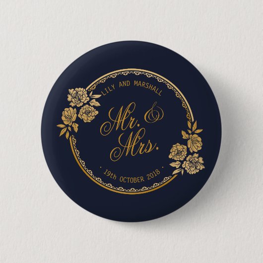 Elegant Gold Personalized Wedding | Pin-Button Ronde Button 5,7 Cm (Voorkant)