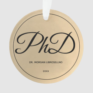 Elegant Gold PhD Afstuderen Naam jaar Ornament