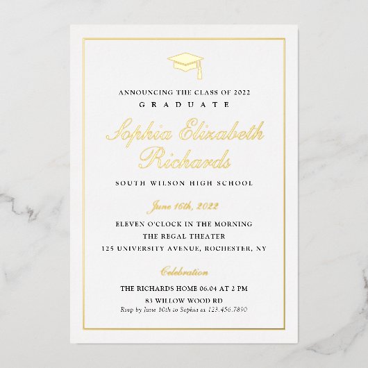 Elegant Gold Photo Afstuderen Folie Uitnodiging (Voorkant)