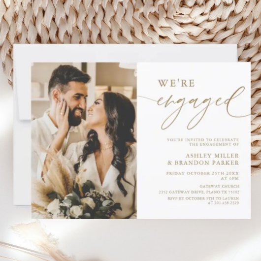 Elegant Gold Photo Engagement Party Invitation