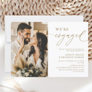 Elegant Gold Photo Engagement Party Kaart