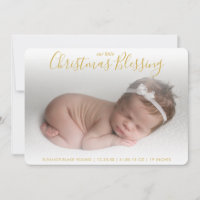 Elegant Gold Photo Holiday Birth Announance