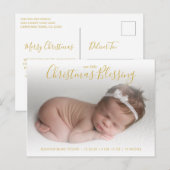 Elegant Gold Photo Holiday Faire-part de naissance (Devant / Derrière)