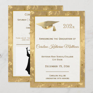 Elegant Gold Photo Hummingbird Glam Afstuderen Aankondiging