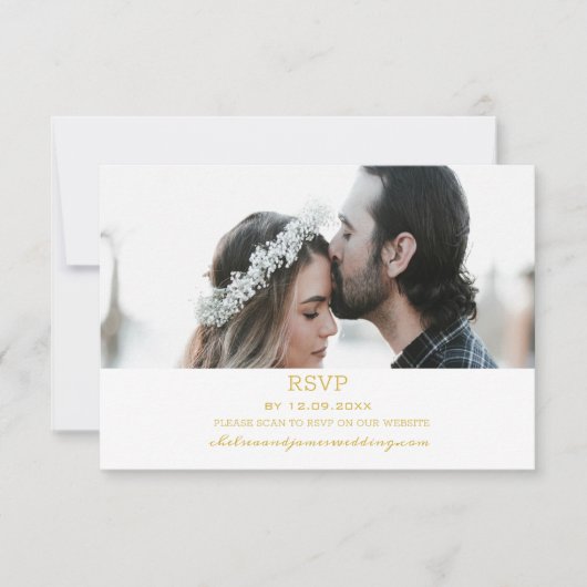 Elegant Gold Photo QR Code Mariage Réponse (Devant)