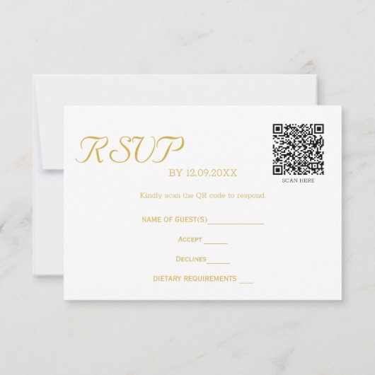 Elegant Gold Photo QR Code Mariage Réponse (Dos)