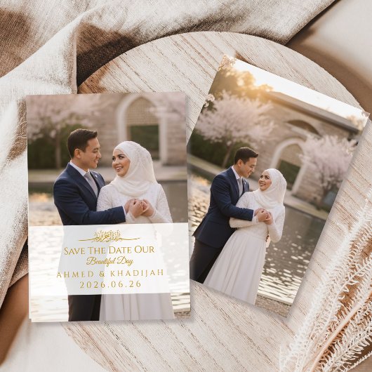 Elegant Gold Photo Save the Date Islamic Wedding