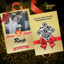 Elegant Gold Photo Wedding Carte RSVP avec code QR