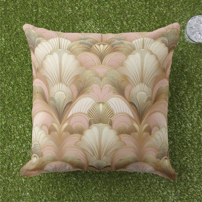 Elegant Gold, Pink and White Shell Pattern Buitenkussen (Gras)
