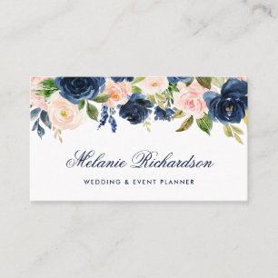 Elegant Gold Pink Blush Blue Waterverf Floral Visitekaartje