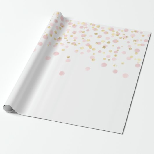 Elegant Gold Pink Dot Confetti Cadeaupapier (Uitgerold)