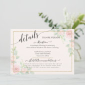 Elegant Gold Pink Floral Script Weduwgegevens Kaart (Staand voorkant)